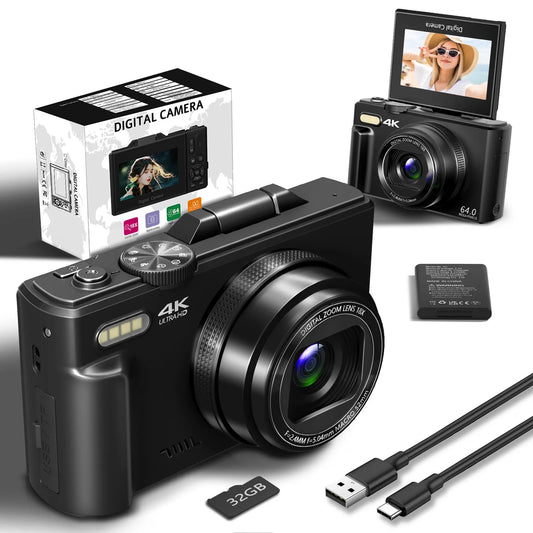 4K Compact Digital Camera – 18X Zoom, Vintage Vlog Video Recorder for YouTube, 180° Flip Screen & WiFi Webcam