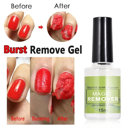 15ML Magic Nail Gel Remover — Fast-Acting UV & Semi-Permanent Polish Remover, Soak-Off Varnish Cleaner for Nail Art