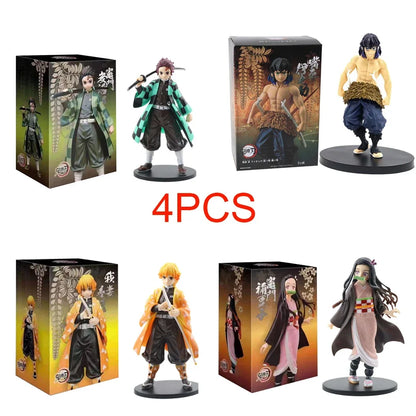 Anime Demon Slayer Kimetsu No Yaiba Action Figures – Tanjirou, Nezuko, Zenitsu & Inosuke PVC Model Toys