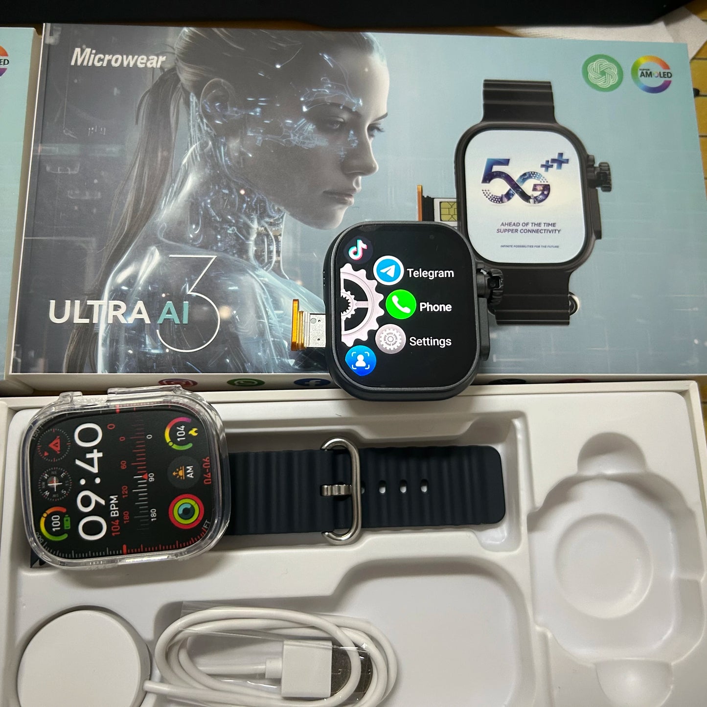 Microwear Ultra Ai3 Smartwatch – 5G, 180° Rotating Camera, Google Play, GPS, WiFi, 2.2" AMOLED HD Display, 4G Calling for Men