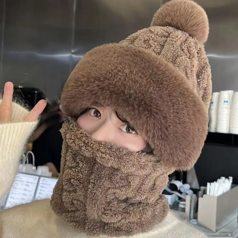 Women’s Winter Ski Mask with Ear Protection – Plush Lined Windproof One-Piece Scarf & Hat for Outdoor Sports