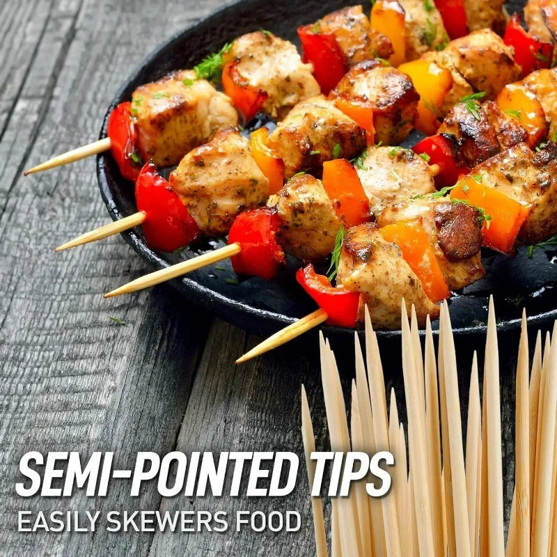 Disposable Bamboo Skewers - 270/90PCS Long Thick Wooden Food Sticks for Party, Buffet, Fruit & BBQ Serving Tools