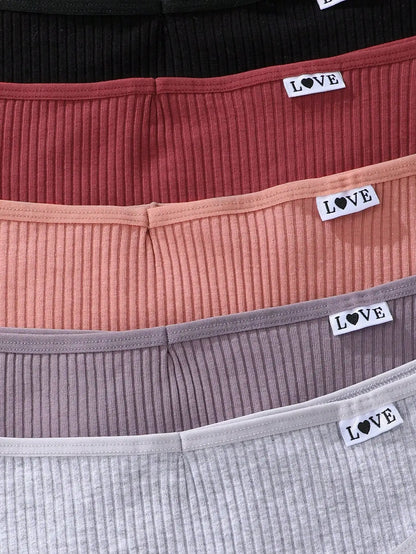 Women's Printed Low Waist Panties - 5-Piece Pack High Elasticity Cute Letter Design Underwear