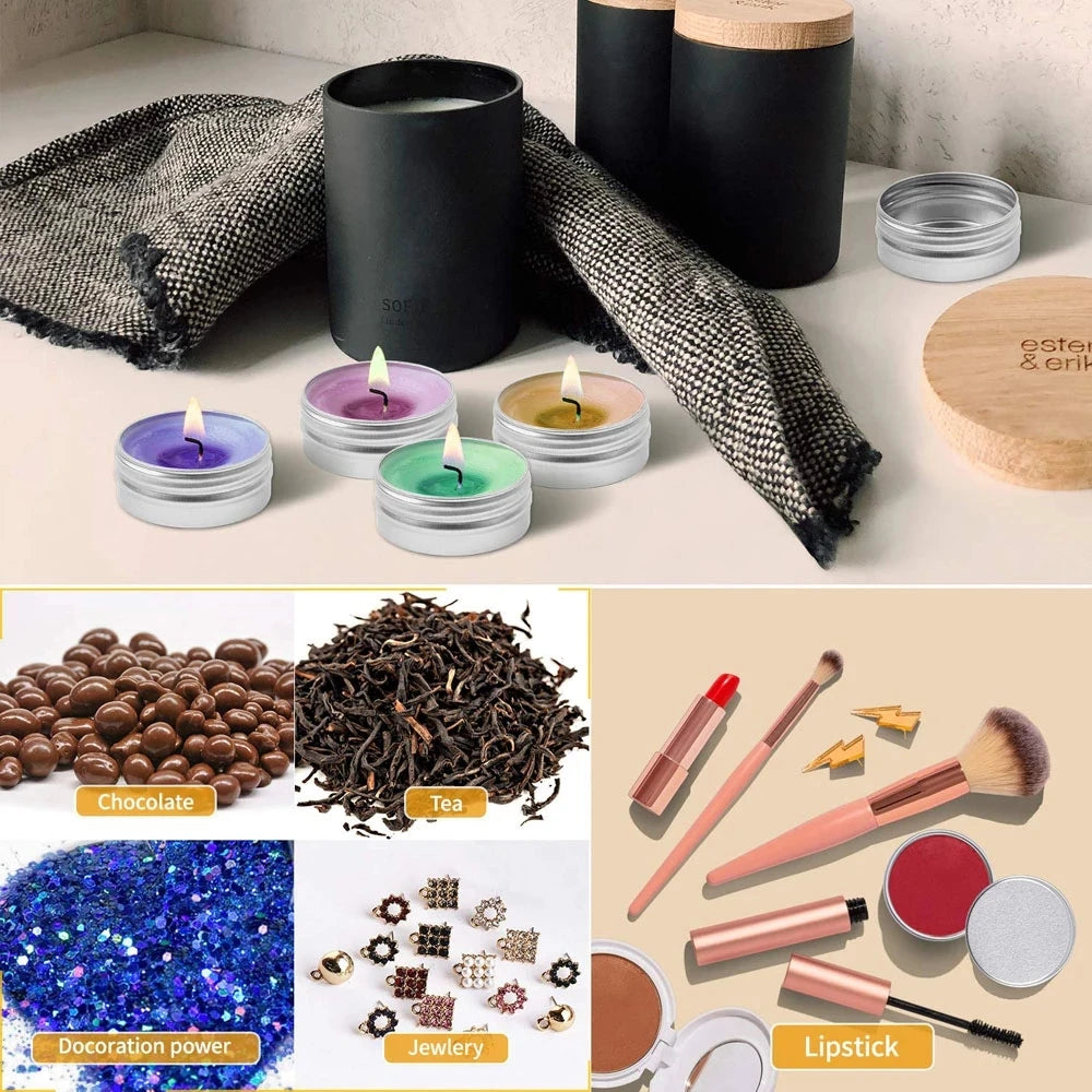 50PCS Aluminum Tin Jars – 5g to 100g Metal Containers for Cosmetic Creams, Lip Balm & Face Care