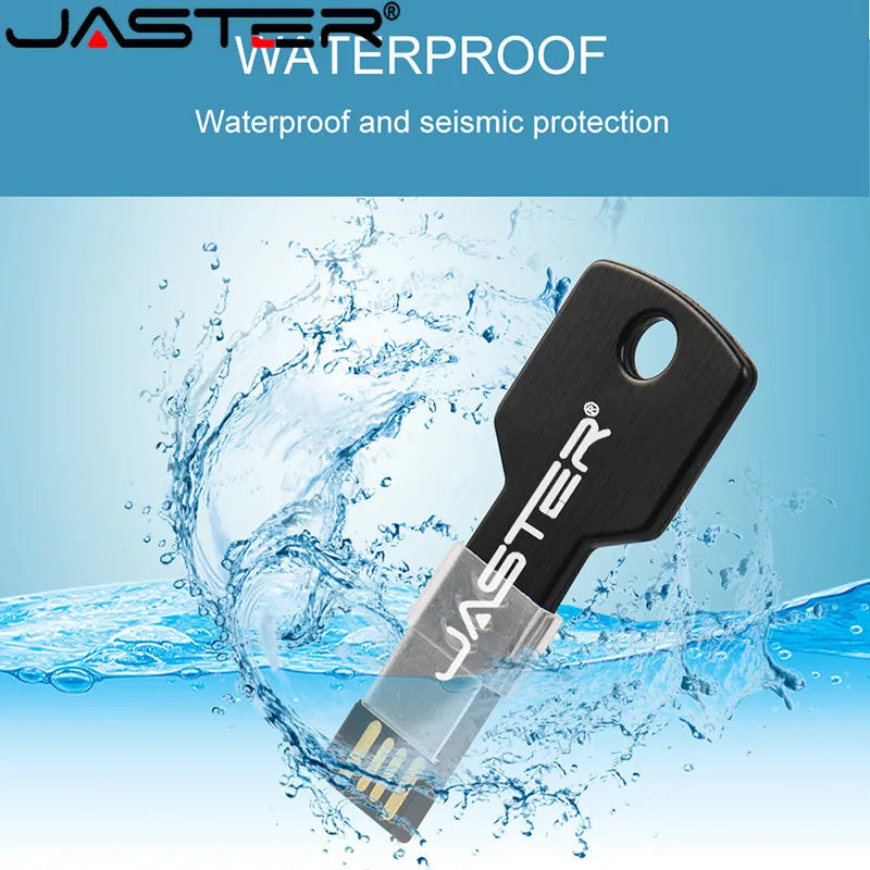 64GB Metal Key-Shaped USB Flash Drive – High-Speed U Disk, Real Capacity Storage (Black/Silver)