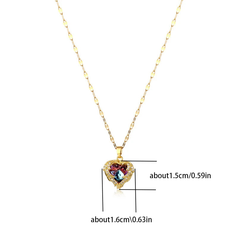 Top Luxury Colorful Crystal Ocean Heart Pendant Necklace – Trendy 316L Stainless Steel Jewelry for Women, Wedding Neck Chain