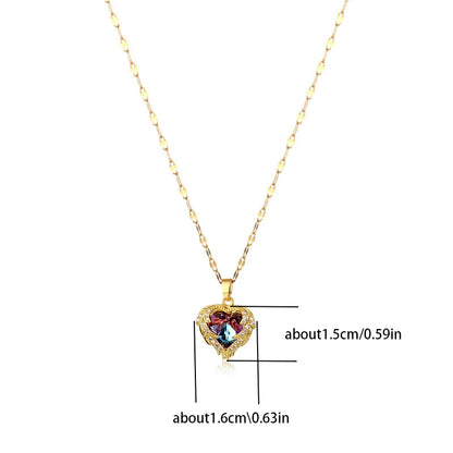 Top Luxury Colorful Crystal Ocean Heart Pendant Necklace – Trendy 316L Stainless Steel Jewelry for Women, Wedding Neck Chain