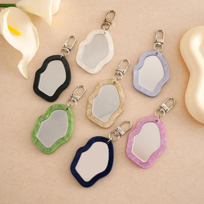 Mini Resin Makeup Mirror Keychain - Irregular Portable Touch-Up Mirror Bag Charm for Purses & Backpacks