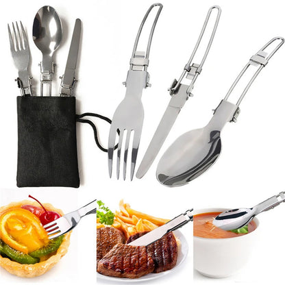 Portable Camping Cookware Set: Outdoor Pot and Mini Gas Stove Kit with Foldable Spoon, Fork, and Knife - Ideal for Nature Hike Picnics