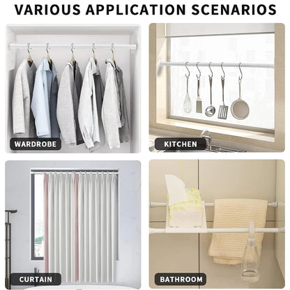 Adjustable Spring Tension Curtain Rods – Durable Extendable Telescopic Poles for Bathroom, Kitchen & Cupboard, No-Drill Installation
