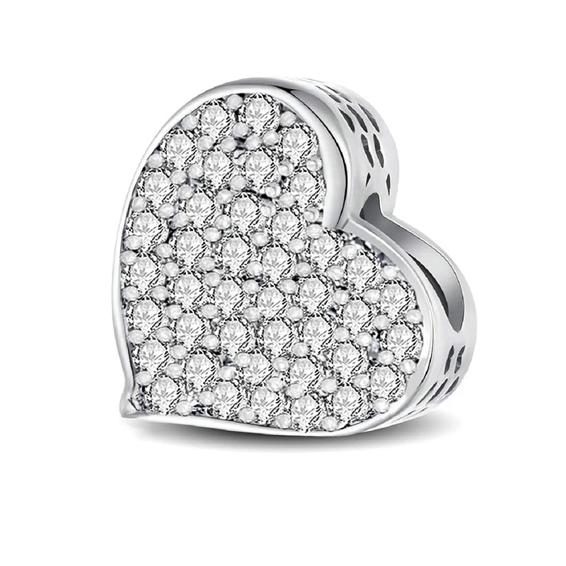 925 Sterling Silver Pink Heart Charm - Zircon Love Pendant Bead for DIY Bracelets, Bangles & Women’s Jewelry