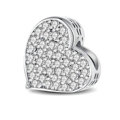 925 Sterling Silver Pink Heart Charm - Zircon Love Pendant Bead for DIY Bracelets, Bangles & Women’s Jewelry