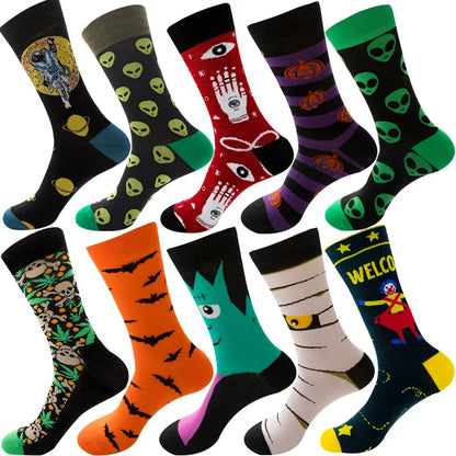 10-Pair Big Size Crew Socks Pack - 38 Style Funny Rhombus Casual Fashion Socks for Men