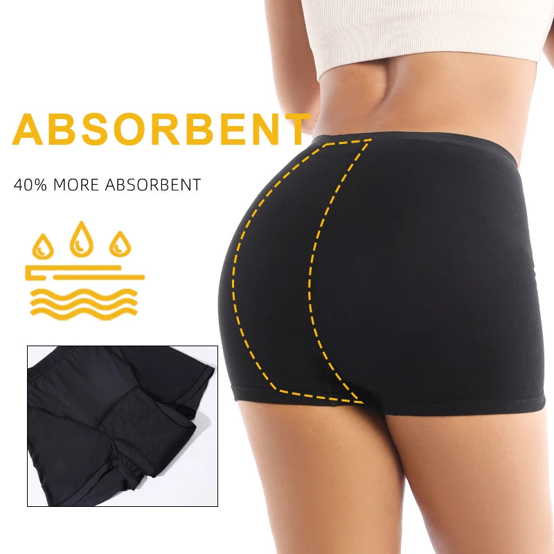 Heavy Flow Menstrual Period Underwear for Women, 4-Layer Leak Proof Cotton Boyshort Boyshorts, Absorbent Overnight Incontinence Boxer Briefs
