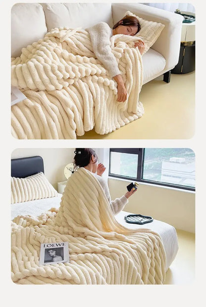 Solid Color Rabbit Plush Blanket - Office Nap Shawl, Air Conditioning Blanket & Sofa Cover