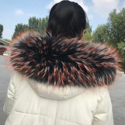 Natural Raccoon & Fox Fur Scarf – Luxury Women’s Winter Fur Collar and Hood Trim for Coats & Jackets