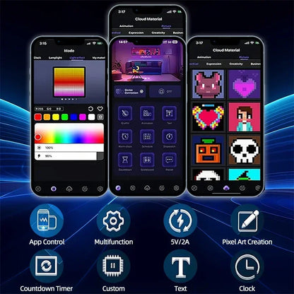 Smart RGB LED Pixel Matrix Display – Bluetooth App Controlled DIY Graffiti Animation Frame for Gaming Room & Modern Wall Decor