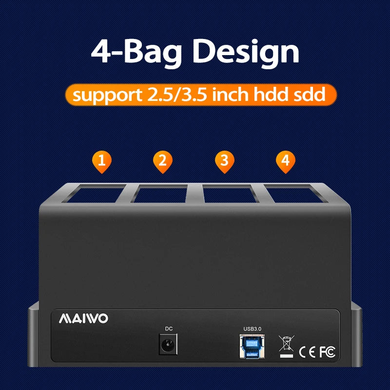 4-Bay SATA to USB 3.0 Hard Drive Enclosure – External Multi-Bay Docking Station for 2.5" & 3.5" HDD/SSD