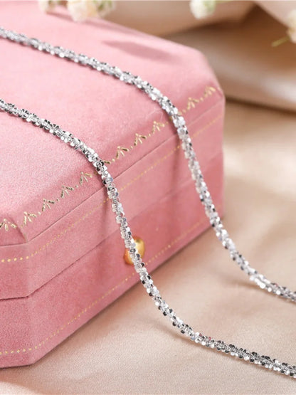 Authentic S925 Sterling Silver Necklace – 2mm Sparkling Collarbone Sweater Chain, Elegant Jewelry Gift for Women