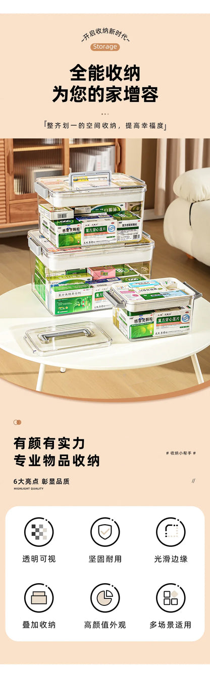Multi-Layer Home Medicine Box – Large Capacity Transparent Medical Storage Case for First Aid & Medication Organization