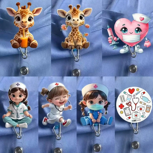 Cute Nurse Retractable Badge Holder - Acrylic Medical ID Clip Reel for Doctors, RN & LPN Staff