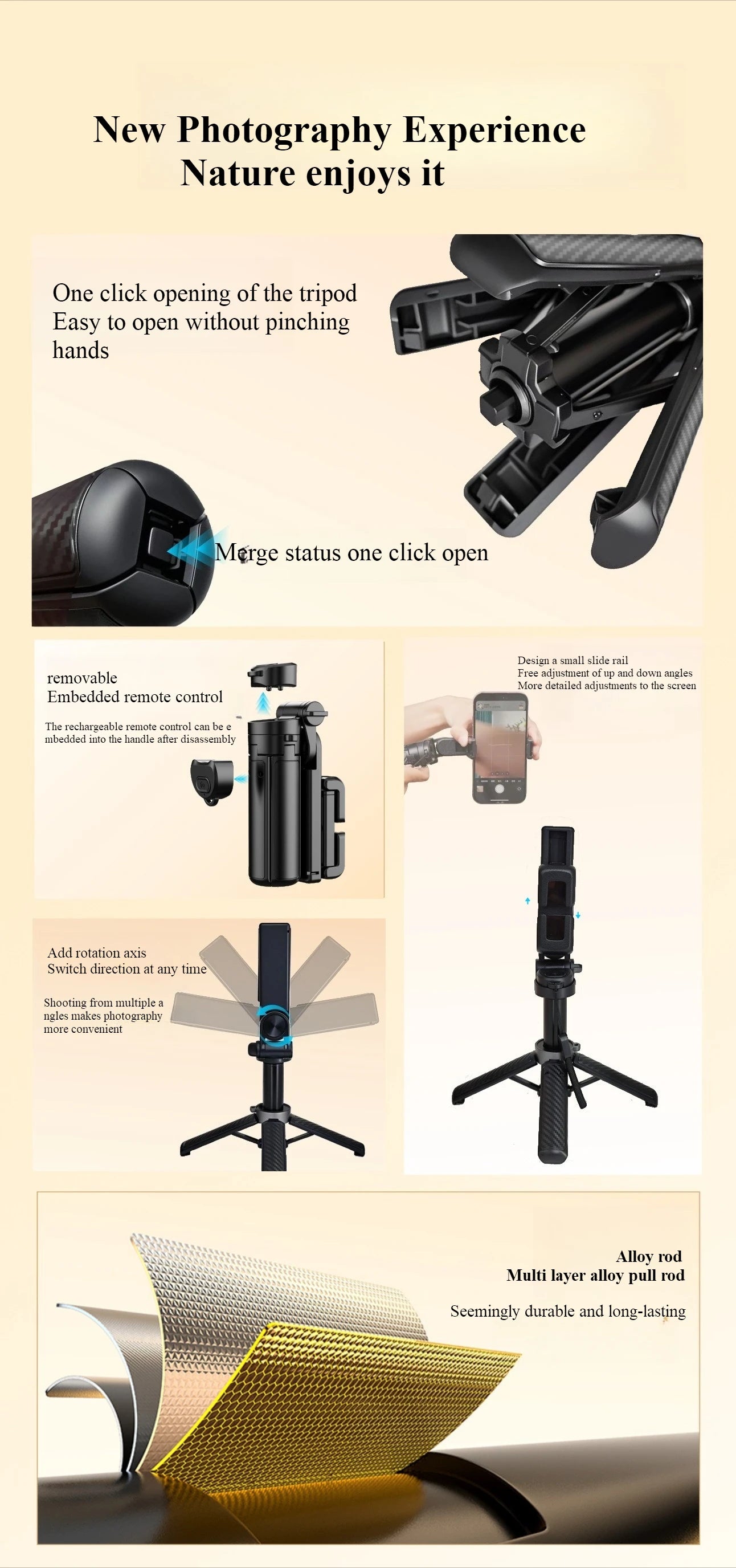 Mini Selfie Stick & Three-Corner Stand – Foldable Phone Holder with Detachable Remote for iPhone & Smartphones, Portable Travel Bracket