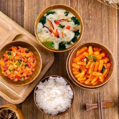Natural Wooden Kitchen Bowls Set – Large Soup, Salad & Food Containers with Wooden Utensils for Children