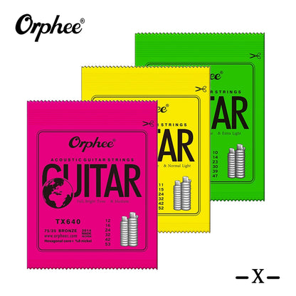 Orphee Acoustic Guitar Strings – 6Pcs/Set, Hexagonal Core, Full Bright Tone, TX620/TX630/TX640, Folk Guitar Accessories