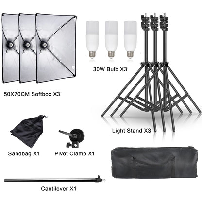 30W-40W Photography Softbox Lighting Kit – 50x70CM Continuous Soft Light for Studio and Portrait Shooting