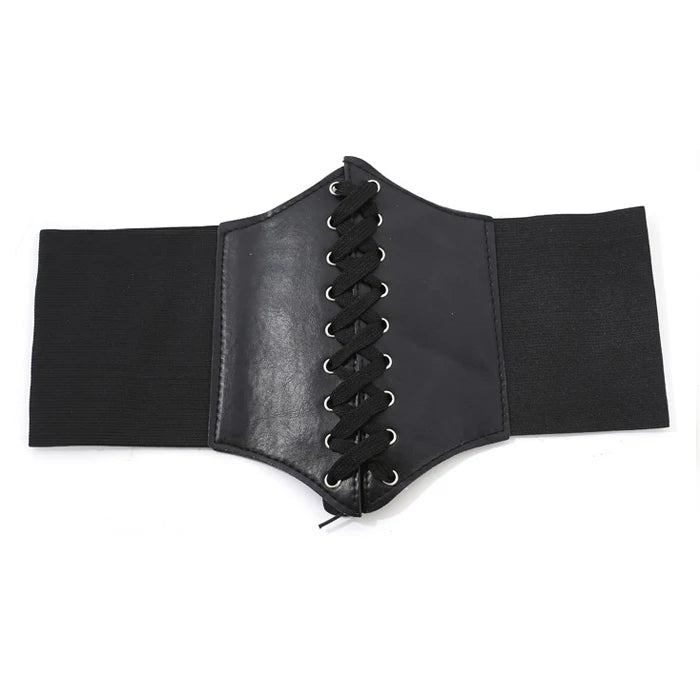 New Corset Punk Black Wide Belt - PU Leather Slimming Body Belt for Women, High Waist Elastic Cummerbund for Dresses