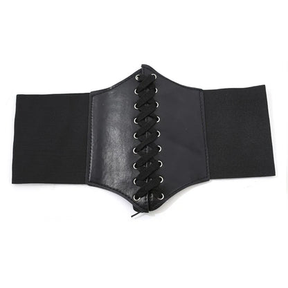 New Corset Punk Black Wide Belt - PU Leather Slimming Body Belt for Women, High Waist Elastic Cummerbund for Dresses