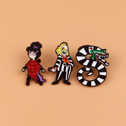 3-Piece Horror Movie Enamel Pin Set - Funny Snake Character Brooches for Clothing, Backpacks, and Collectors’ Gifts