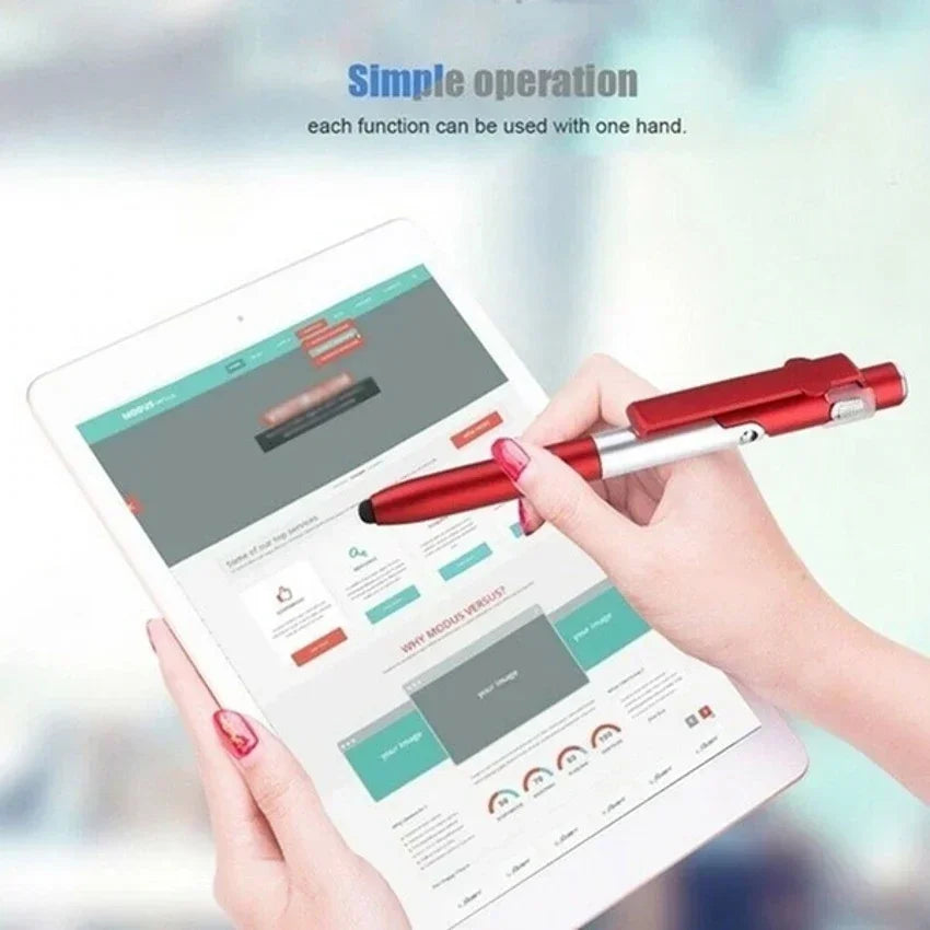 4-in-1 Multifunction Ballpoint Pen — LED Light, Foldable Phone Holder, Night Reading, Writing Pencil for Office, School, and Students