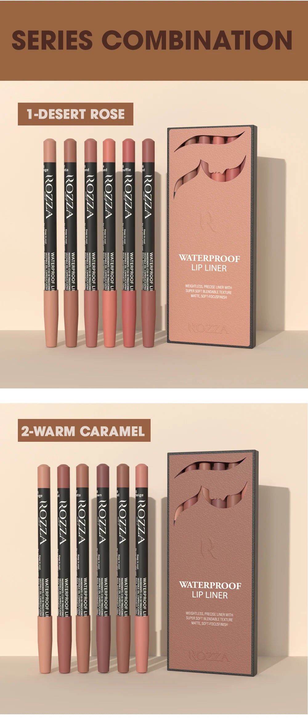 Rozza Waterproof Matte Lip Liner Pencil Set – Weightless, Precise, Super Soft & Blendable