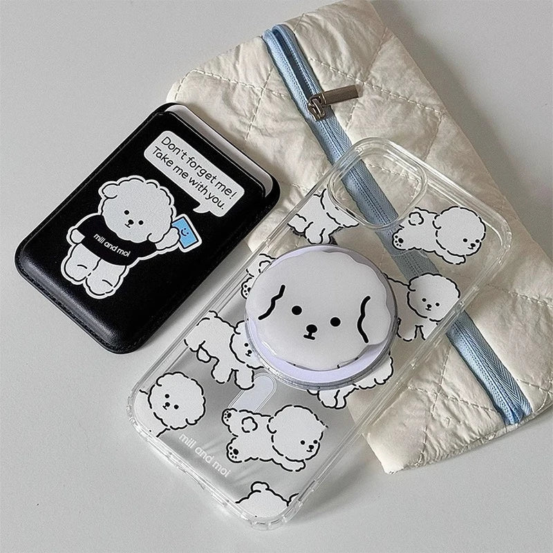 Cute Dog Cartoon Magnetic Phone Card Holder – Back Case Wallet for iPhone 15/14 with MagSafe Slot for ID & Bank Cards