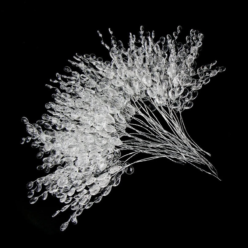 Artificial White Crystal Acrylic Water Droplet – Handmade Christmas & Wedding Bridal Bouquet, Wreath, Hairpin DIY Decor Accessory