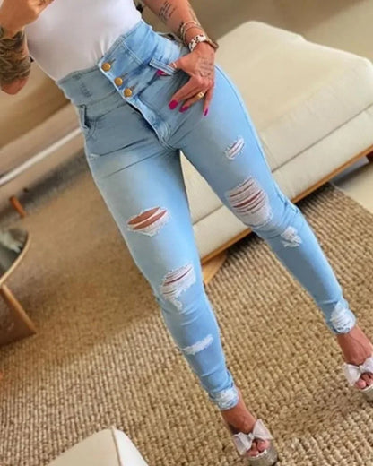 Women’s High Waist Pencil Jeans - Bodycon Slim Fit Denim Trousers with Y2K Casual Style