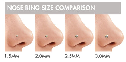 5PCS Stainless Steel Nose Ring Studs — Crystal Nostril Piercing Jewelry for Women & Girls, 1.5/2.0/2.5/3.0mm, 20G