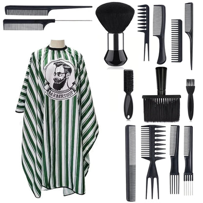 11pcs/15pcs Barber Salon Cloak Set – Adjustable Stylist Cape with Neck Buckle, Dust Removal Brush & Comb