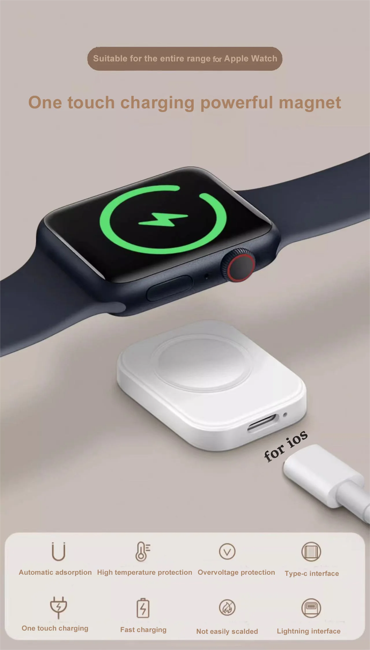 Magnetic Wireless Fast Charger for Apple Watch – Type-C Cable Compatible with Series 9 to 1 & SE