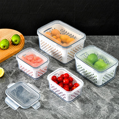 Refrigerator Storage Box – Fridge Organizer for Fresh Vegetables and Fruits, Drain Basket Storage Containers for Kitchen