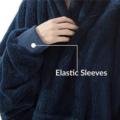 Women’s Winter Hooded Fleece Jacket – Thick, Warm, Solid Color Pullover with Pockets, Elegant Unisex Long Hoodie for Home Wear