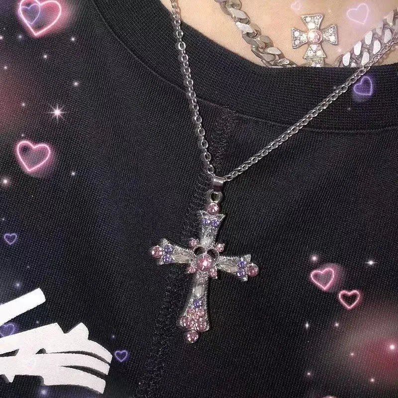 Women’s Crystal Zircon Cross Necklace - Trendy Chain Choker Pendant Jewelry for Party and Gift Style