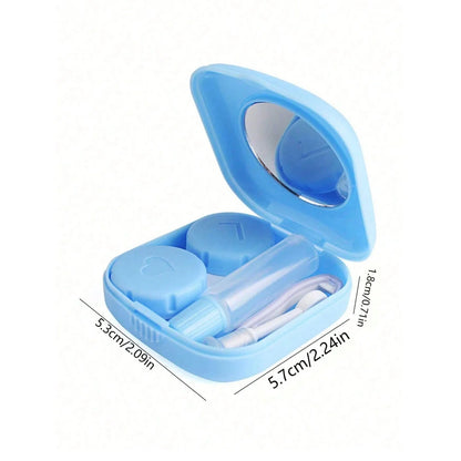 Mini Portable Contact Lens Case Kit – Solid Color Storage Box with Tweezer & Suction Stick Travel Holder