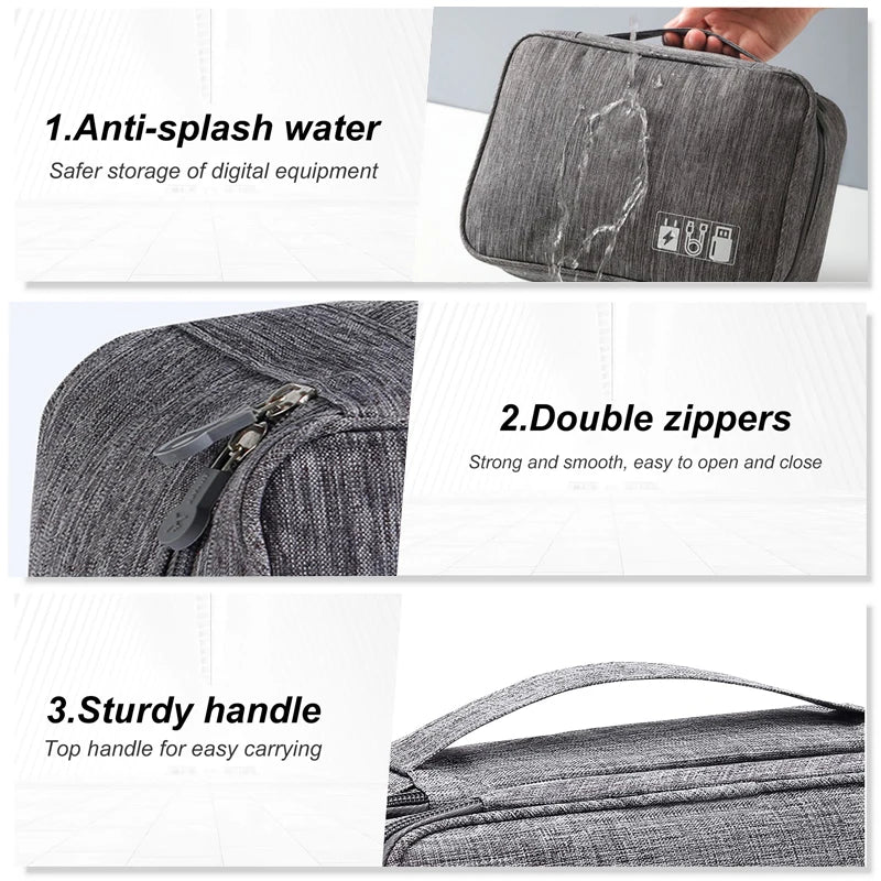 Portable Waterproof Travel Cable Storage Bag – Digital Organizer for USB Cables, Chargers & Plugs