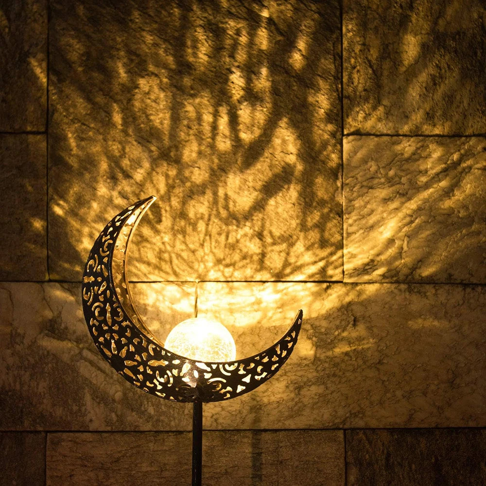 LED Solar Pathway Light - Metal Moon Stake Lawn Light for Outdoor Patio, Courtyard & Halloween Decoration