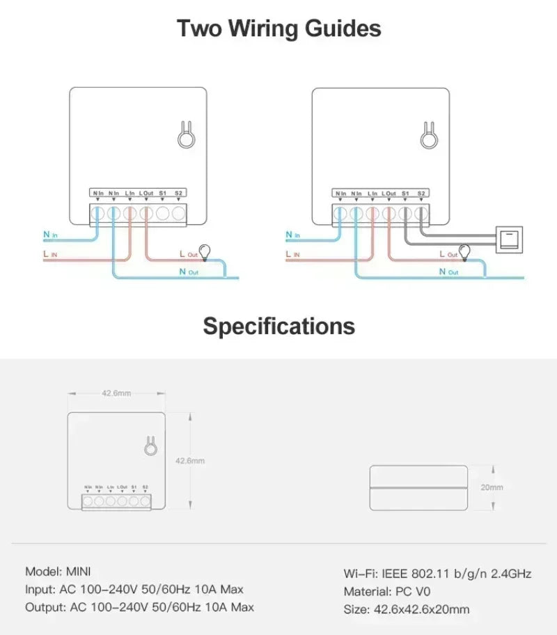 Sonoff Mini R2 WiFi Smart Switch - Remote Control, 2-Way Timer, Wireless DIY Switch with eWeLink App