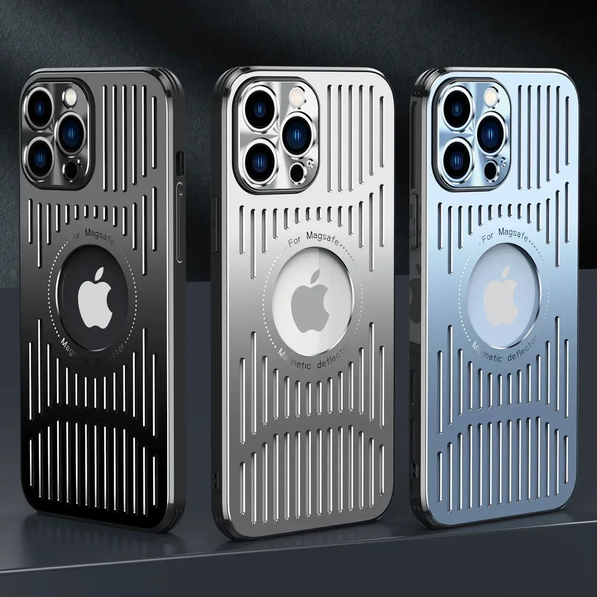 Metal Magnetic MagSafe Case with Heat Dissipation for iPhone 12 13 14 15 16 Pro/Pro Max – Logo Cutout, Wireless Charging Compatible