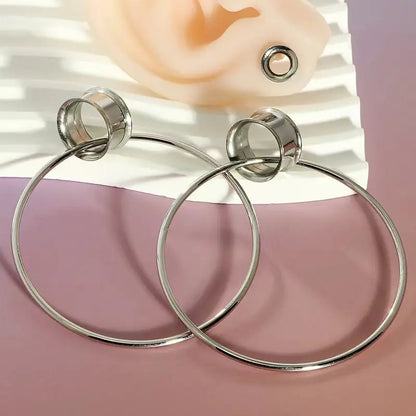 2-Piece Stainless Steel Ear Tunnels - Silver Screw-Fit Ear Plugs and Gauges, 6mm–20mm Body Piercing Jewelry