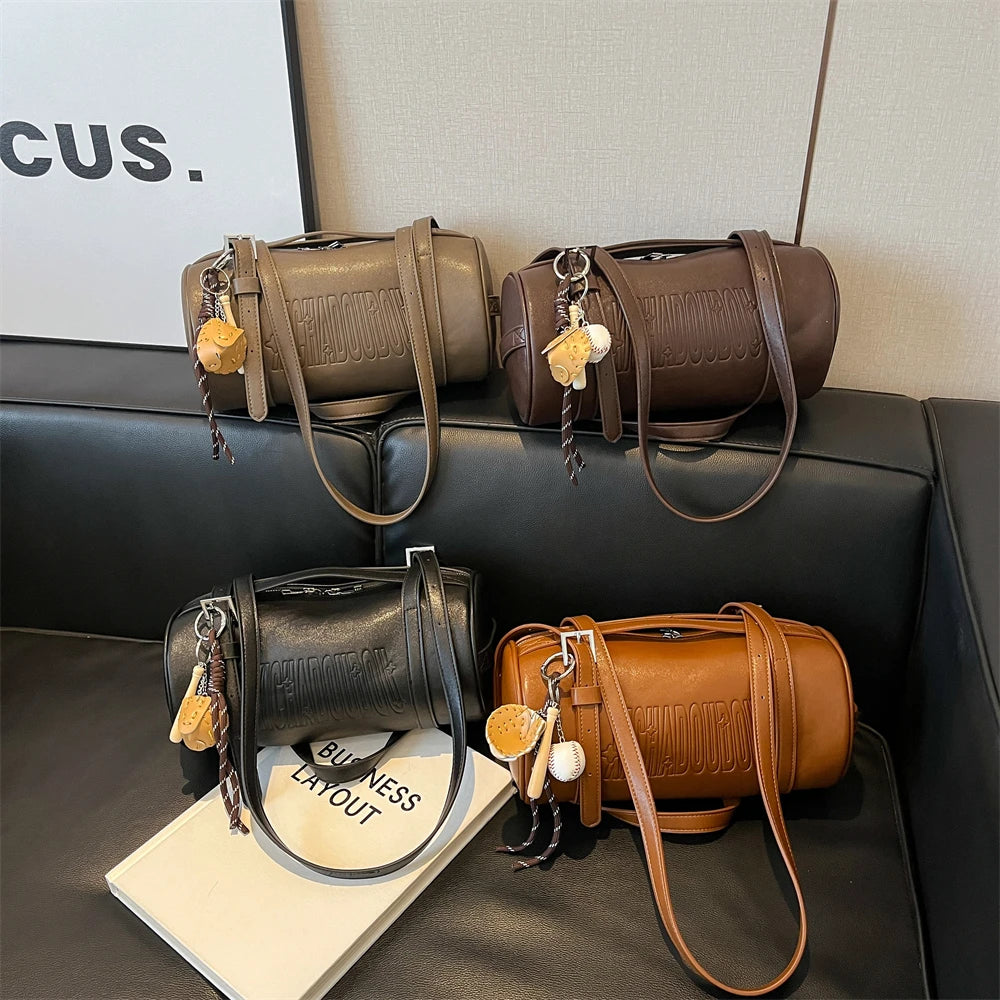 2024 Multifunctional Cylinder Shoulder Bag for Women – Luxury Crossbody Handbag with Pendant